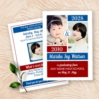 Red Blue School Colors Then and Now Graduation Invitation