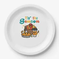 Tis The Season Turkey Coffee Retro Thanksgiving Fa Paper Plates