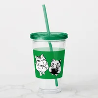 Cool Cats Line Drawing Wearing Face Masks Acrylic Tumbler