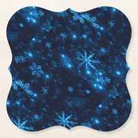 Deep Blue & Bright Snowflakes Chipboard Coasters