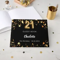 21st Birthday black gold stars Guest Book