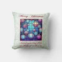 Christmas Green Glitter Stained Glass Bauble Throw Pillow