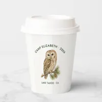 Camp Bride Woodland Owl Personalized Bachelorette Paper Cups