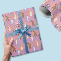 Spring Rabbit Pink and Purple Pastel Argyle  Wrapping Paper