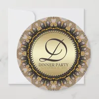 Golden Lace Fractals Dinner Party (Round) Invites