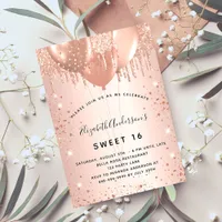 Sweet 16 rose gold blush balloons invitation