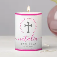 Pink Baptism Christening Naming Cross Glitter Pillar Candle