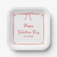 Custom Valentine's Day Party Cute Red Bow Hearts Paper Plates