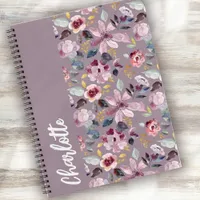 Lilac Floral Pattern Monogram  Notebook