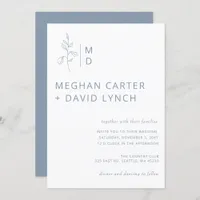 Rustic Dusty Blue Botanical Monogram Wedding  Invi Invitation