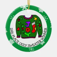 2ND Place Winner Ugly Sweater Contest Medal    Ceramic Ornament