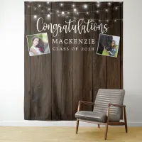 Rustic String Lights Barn Wood Graduation Photo Tapestry