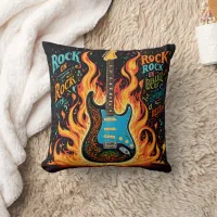 Burning guitar ignites the spirit of rock music throw pillow