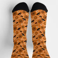 Skulls Spider Webs and Bats Orange and Black Crazy Socks