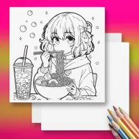 Color Me | Anime Ramen Themed Coloring Page Card