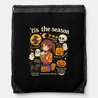 Tis The Season Halloween Anime Icons Fall Design Drawstring Bag