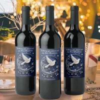 Elegant Peace Dove Sky Stars Blue White Christmas Wine Label