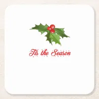 Merry Christmas Mistletoe Square Paper Coaster