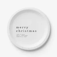 Simple Black and White Text Merry Christmas Paper Plates