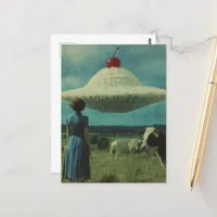 Surreal Ufo in a Dairy Pasture Postcard