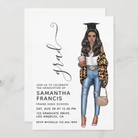 Leopard Girl Graduation Party Invitation