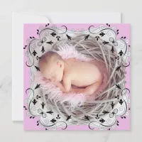 Pretty Pink and Black  Baby Birth Announcement