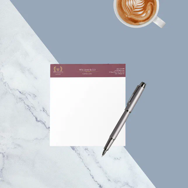 Classic Laurel Wreath Burgundy Gold Monogram Notepad