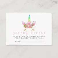 Rainbow Unicorn Girl Baby Shower Diaper Raffle Enclosure Card