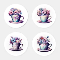 Pretty Antique Teacups Vintage Flowers Coaster Set