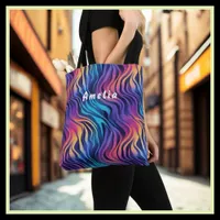 Yellow, Purple, Turquoise, Red, Black Swirly Tote Bag
