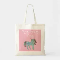 Personalized Unicorn Lovers Pink Happy Birthday Tote Bag