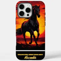 Black horse gallops at sunset iPhone 16 pro max case