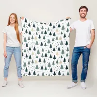 Simple Green White Pine Forest Tree Fleece Blanket