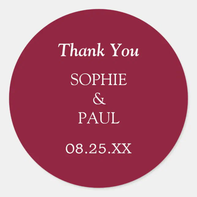 Elegant Burgundy Wedding Thank You Sticker