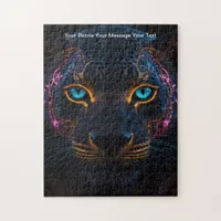 Celestial Guardian – Neon Black Leopard Jigsaw Puzzle