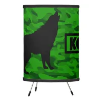 Modern Green Camo Black Wolf Silhouette Monogram | Tripod Lamp