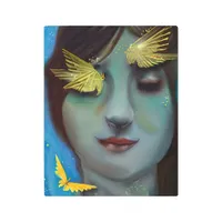 Serene Woman with Gold Fairylike Butterflies Metal Print