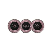 Stylish monogram rose gold glitter name black golf ball marker