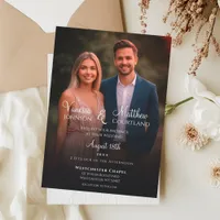 Black and White Script Photo Overlay Wedding Invitation