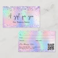Purple pink holographic QR code gift certificate