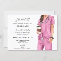 Pink Scrubs Nurse Photo She Did It Graduation Invitation