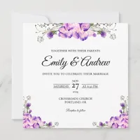Violet Wildflower Floral Watercolor Square Wedding Invitation