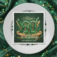 Luxury Emerald Green and Gold 60th Birthday Napkins