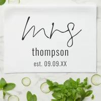 Modern Script Mrs Name Date Bride Keepsake  Kitchen Towel