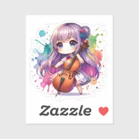 Cute Anime Girl Playing Cello Sticker