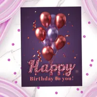 Vibrant Birthday Balloons with Confetti on Purple Postcard