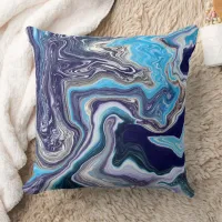 Blue Marble Fluid Art Throw Pillow