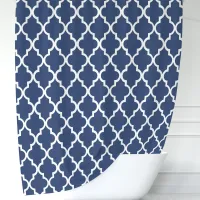 Navy Blue and White Moroccan Quatrefoil Shower Curtain