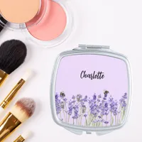 Lavender florals violet bees name compact mirror