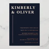 Simple Modern Minimalist Navy Wedding Foil Invitation